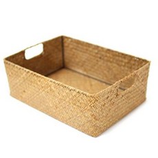 내츄럴 사각 손잡이 수납 라칸 바구니, 내추럴, 1개