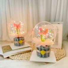 Lovely Farm 香皂花 魔法迷你 花朵氣球 零用錢蛋糕 鬱金香版 2入 + 提袋 2入, 粉紅色, 1個