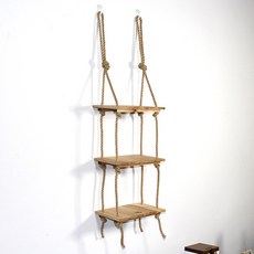 BNP 벽걸이 행잉 로프 장식장 사다리 선반 3단, 01 라이트오크