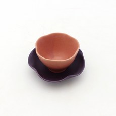 달소금 국산 도자기 꽃잎찻잔, 딥퍼플, 1세트