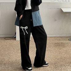 NANING9 女款蘭格特緞帶鬆緊腰長褲