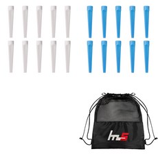 NAYASTYLE 塑膠高爾夫長球釘 白色 10p + 塑膠高爾夫長球釘 藍色 10p + 收納袋組合 GFYP-185-1 185-2PU, 混合顏色