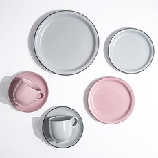 카네수즈 클라리스 둥근 커피잔 + 2인 브런치 세트 5p, 그레이, 핑크, 1세트, 5종