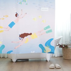 RESTINBATH 布料浴室浴簾 浮潛 + 金屬夾環組, 1套, 多色(混合)