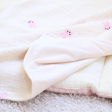 HWAMO BABY 優質紗布刺繡 veloa 嬰兒毯, 粉紅兔子