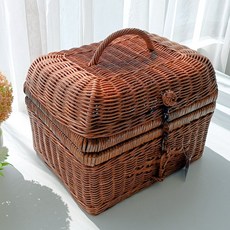 MAISONINDAHRATTANSHOP 大尺寸佛羅倫斯附蓋收納多功能藤編籃 N023H, 1個, 棕色