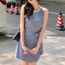Dotif 女款格紋無袖迷你連身裙 D263-0261, 藍色