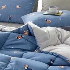 LaMonte Mong Geul Mong Geul印花衍縫超細纖維薄被, 狗狗藍色