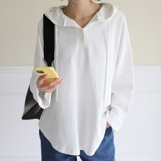 BBAEBBAE 女款抽繩連帽鈕扣長袖T恤