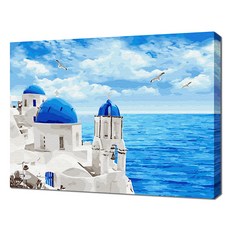 自助油畫 伊亞村藍色屋頂教堂風景畫繪製 DIY 40 x 50 cm, 26色, 1個