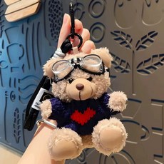 순잠 귀여운 파일럿 곰 인형 키링, 네이비, 1개, 10cm