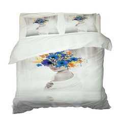 藍色花朵被套 + 枕頭套 2件組, 混合色