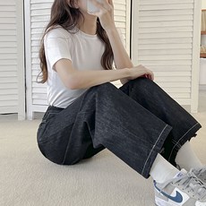 Tomatofactory 女款率性抽繩原色寬版丹寧褲 短版