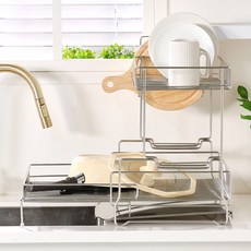 GONGGAMSTORE 全套全不鏽鋼304自動排水大容量可擴充碗碟晾衣架, 1套, 銀色, 3層
