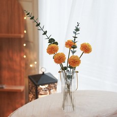 FLOUSE 302 人造花 財運萬壽菊 5入 + 單枝尤加利 2入 套組, 混合色, 1個