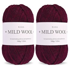 Knitt Mild Wool羊毛混紡編織線 100g, 2個, 19 梅蘭妮勃艮第