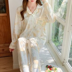 안나앤코 여성용 소프트플라워 긴팔 파자마 상하의 세트