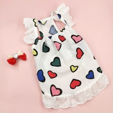 Yoreungae 寵物夏季無袖蕾絲連身裙 + 髮夾組, 1套, 01 愛心