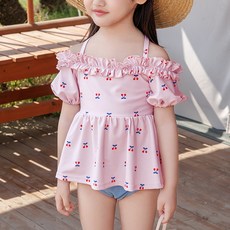 woojooi 女童可愛櫻桃泳衣 + 泳帽組