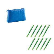 Miquelrius 糖果色化妝包 + KOKUYO Beetle Tip 3用螢光筆 10入組, 藍色(包), 淺綠色(螢光筆), 1套