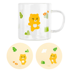 KAKAO FRIENDS April Ryan玻璃馬克杯+杯墊 2入, 1組