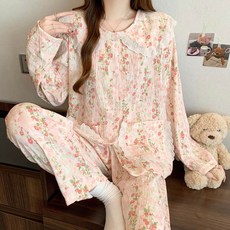 2Estar 女款簡約蕾絲領睡衣上下套裝