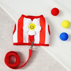 PASTEL PET 狗狗微笑花朵垂直條紋胸背帶套組, 紅色, 1個