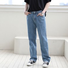 PLAYS 男士藍色水洗寬版長牛仔褲