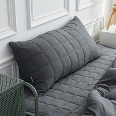 아이닉스 푸딩 소프트워싱 등받이 롱 헤드쿠션 누빔 커버 솜포함, 차콜