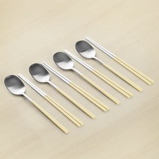 lilive 한식 4인 수저세트, 크림옐로우, 숟가락 (4P) + 젓가락 (4P), 1세트