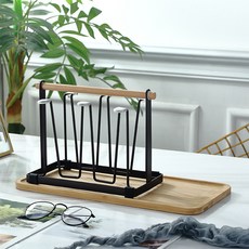 O.Laple 木質底座點綴高級6鉤杯架, 1個, 黑色