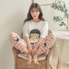 coco dream 印花圓領短袖睡衣 HX7116+印花格紋睡褲套裝