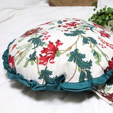 StoryEbul 亞麻棉印花荷葉邊圓抱枕, 象牙