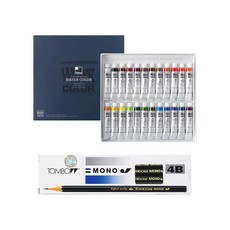 신한화구 수채 물감 7.5ml + 톰보 모노J 4B 1타 세트, 24색