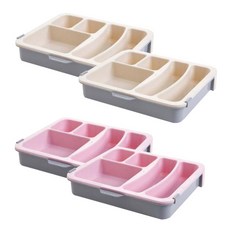 塑膠2層抽屜整理盒 衣櫃整理 桌上整理盒 象牙白2入 + 粉紅2入 套組, 1套