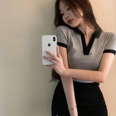 피어니스트 여성용 슬림 브이넥 반팔티
