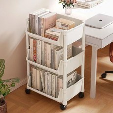 피앤케이 이동식 다용도 수납선반 미니 트롤리, 화이트, 3단