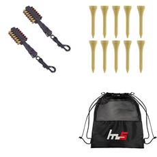 NAYASTYLE 高爾夫球桿頭清潔器 2入 隨機出貨+木製高爾夫短球釘 10入+收納袋套組 GFYP-31-5+182-1PU, 混色