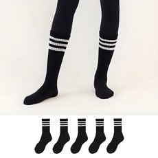 GANASOCKS 女款 優質 雙層底 緩震 三條紋 運動長筒襪 5雙組