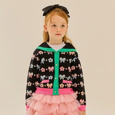 LIEBELLO 女童蝴蝶結提花針織開襟衫