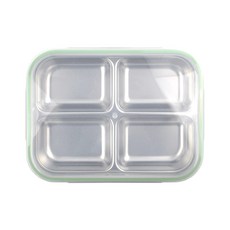 不鏽鋼4格組合餐盤便當, 混合顏色, 餐盤 + 蓋子, 1個