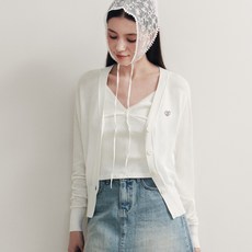 ZERO STREET 女款愛心墜飾針織開襟衫, 白色