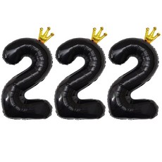 JOYPARTY 數字 2 銀箔氣球 皇冠 90cm, 3個, 黑色