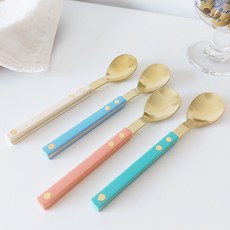 Bogen 雙柄茶匙 金色 4件組, 1套, 茶匙香草+天空+薄荷藍+桃子