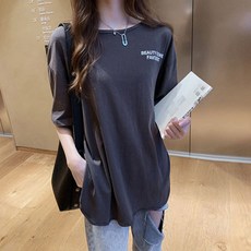 여성용 굿샵 루즈핏 트임 빗살 면 티셔츠