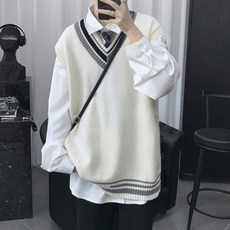 JTL 男款 Oversize 不對稱拼色 V領針織背心