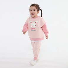童款可愛小兔圖案拼色刷毛長袖上衣+縮口長褲套裝