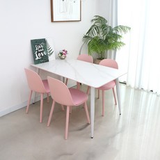 참갤러리 마로니 포세린 세라믹 식탁 + 의자 4p 세트 4인용 방문설치, 화이트마블(식탁), 핑크(의자), 일반의자 4