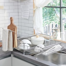 I NEX Clean Edge Jumbo 全不鏽鋼 304 擴展式碗盤瀝水架組, 銀色, 1套, 1層