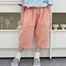 童款亞麻寬版8分褲